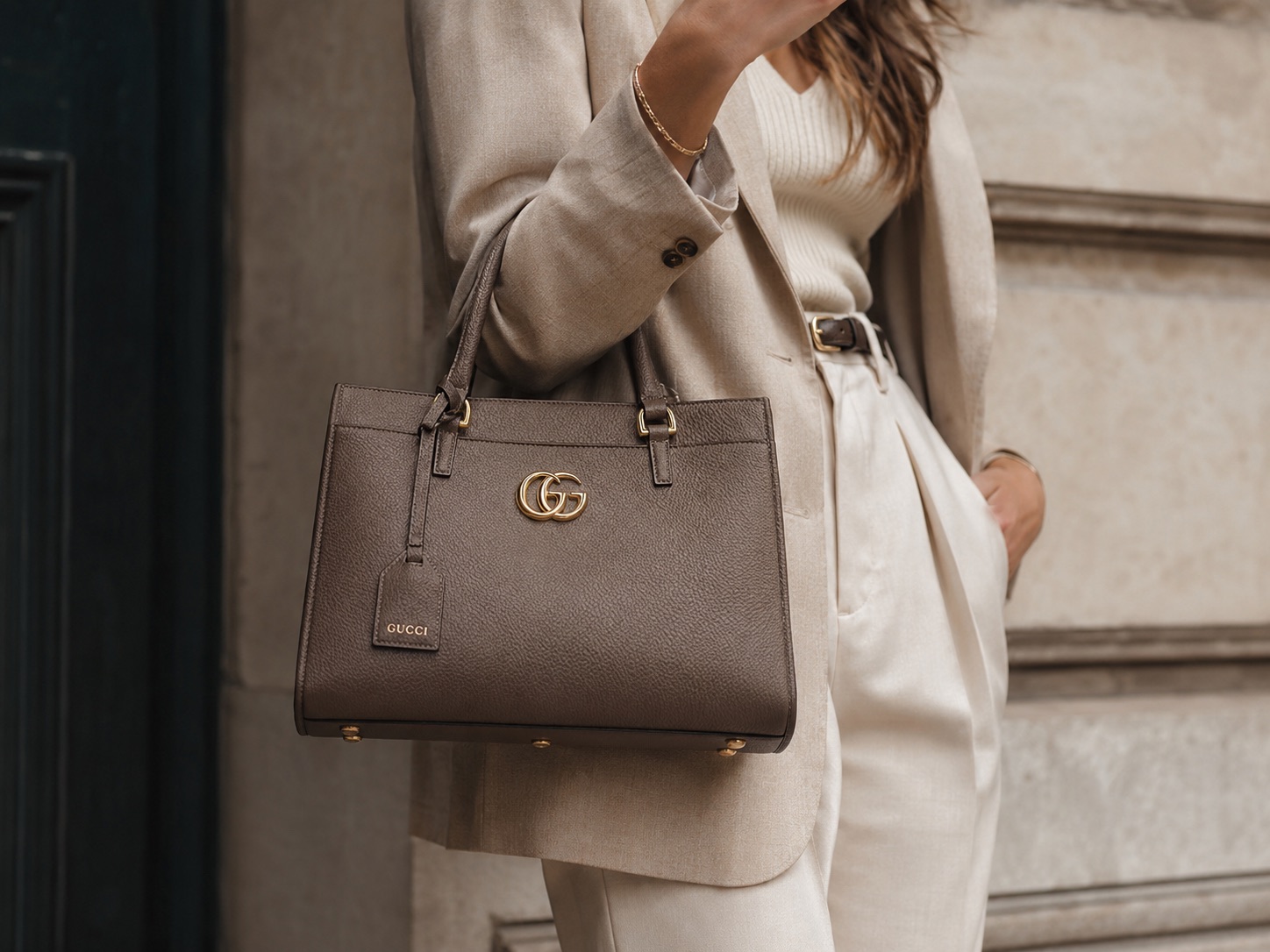 Gucci handbag — fashion on-model shot