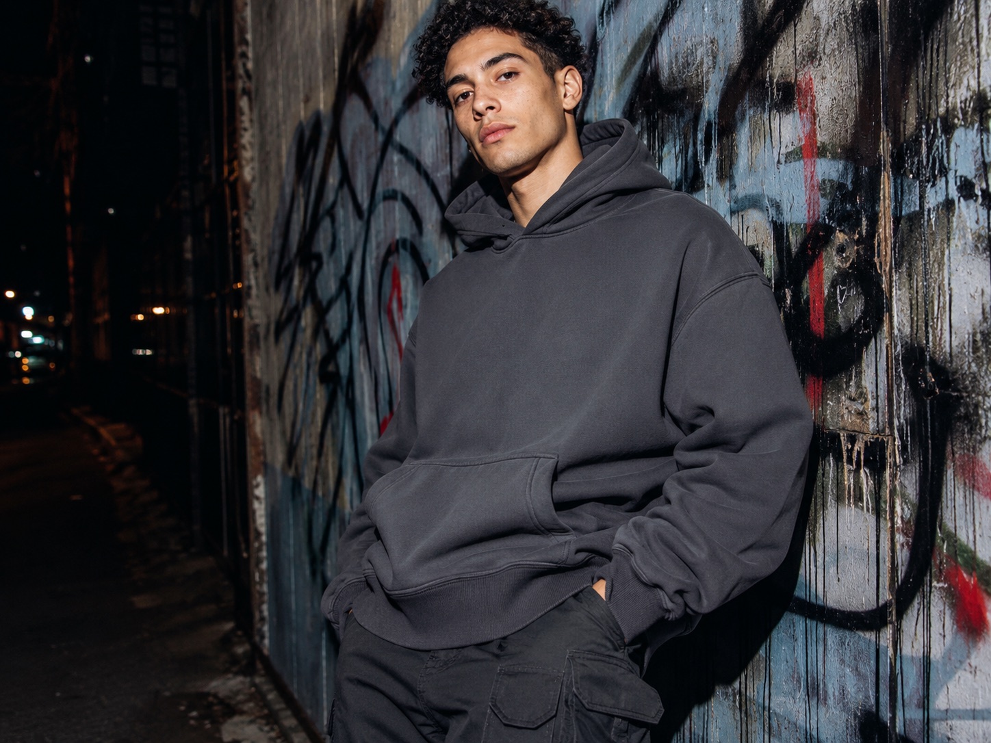 Streetwear hoodie — fashion on-model shot
